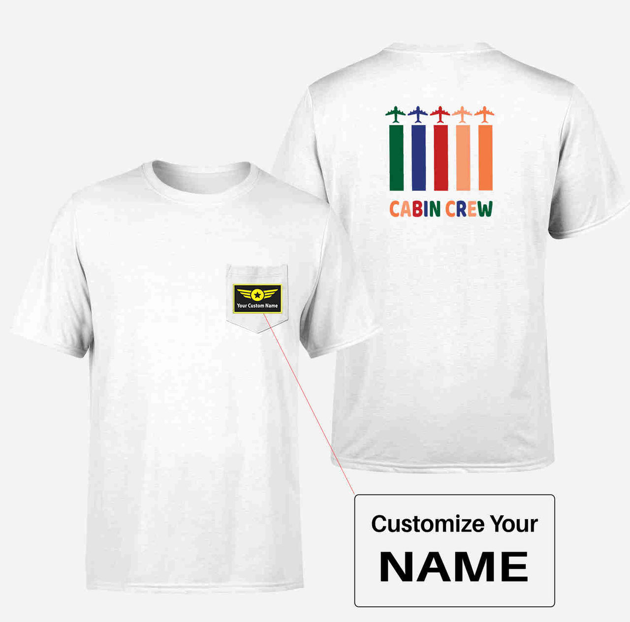 Colourful Cabin Crew Designed Pocket T-Shirts