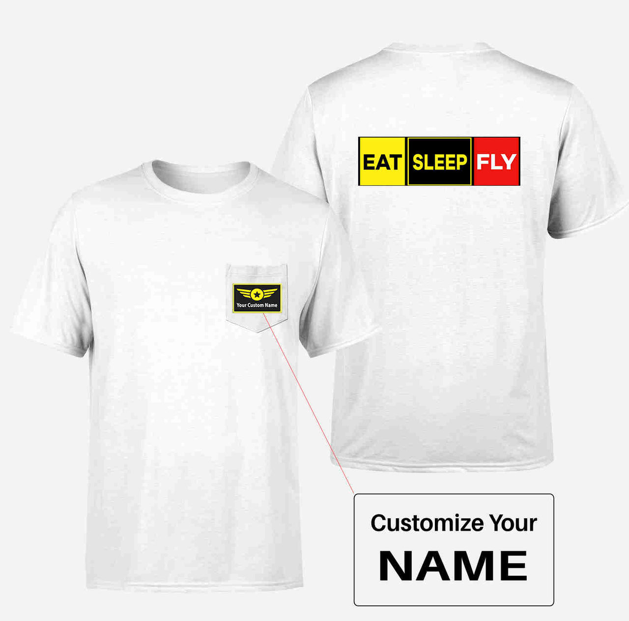 Eat Sleep Fly (Colourful) Designed Pocket T-Shirts