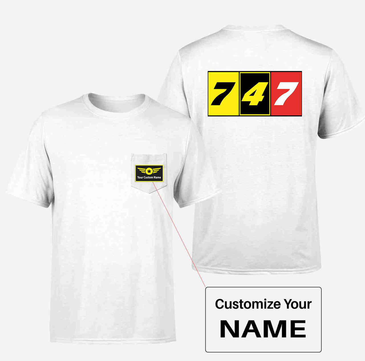 Flat Colourful 747 Designed Pocket T-Shirts