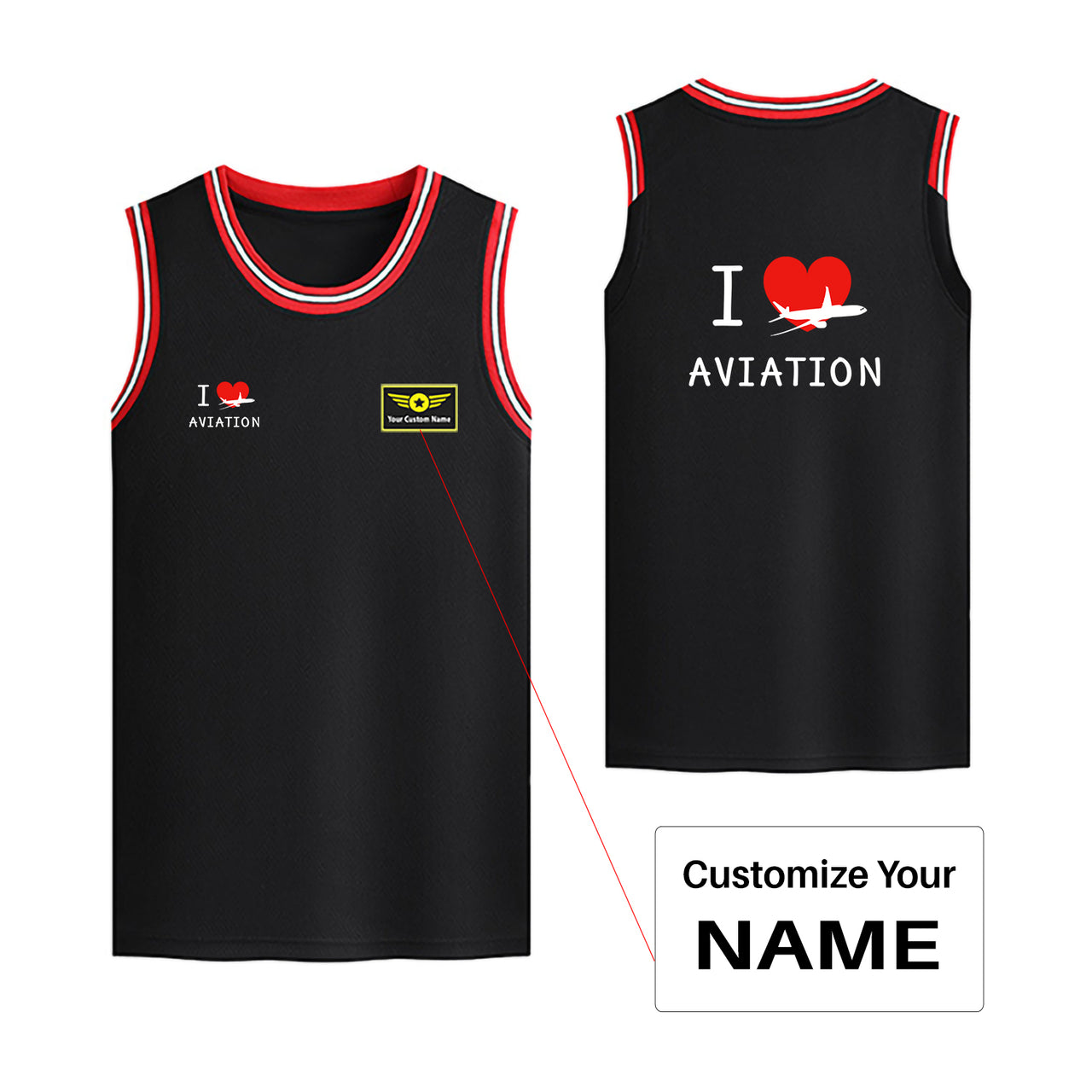 I Love Aviation Designed Basketball Style Sports Tank Tops