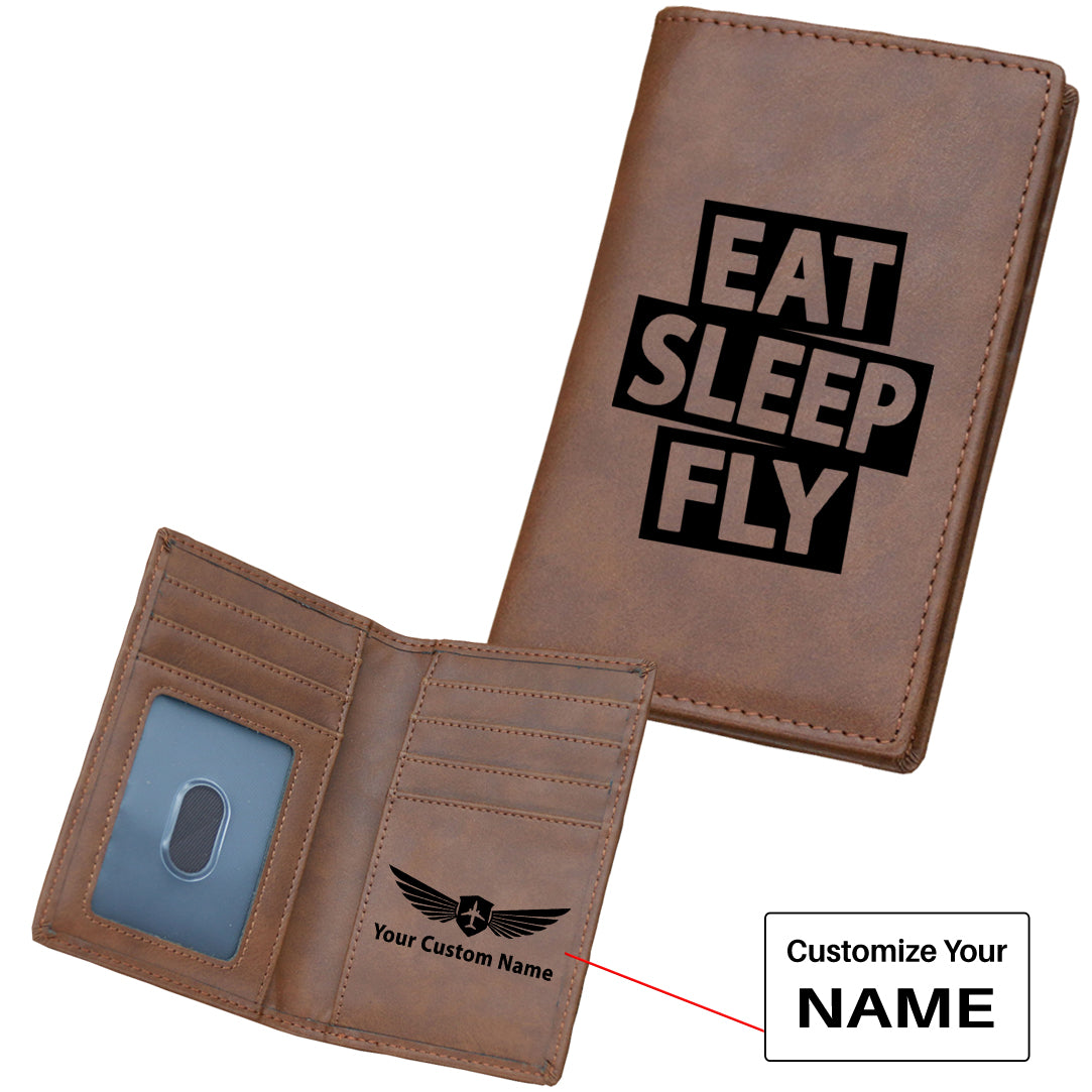 Eat Sleep Fly Designed Leather Card Holder Wallets