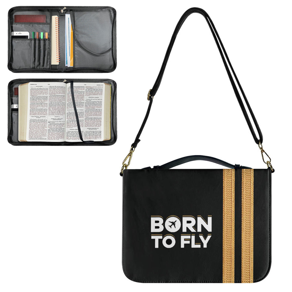 Born to Fly & Pilot Epaulettes 2 Lines Designed PU Accessories Bags Strap Style