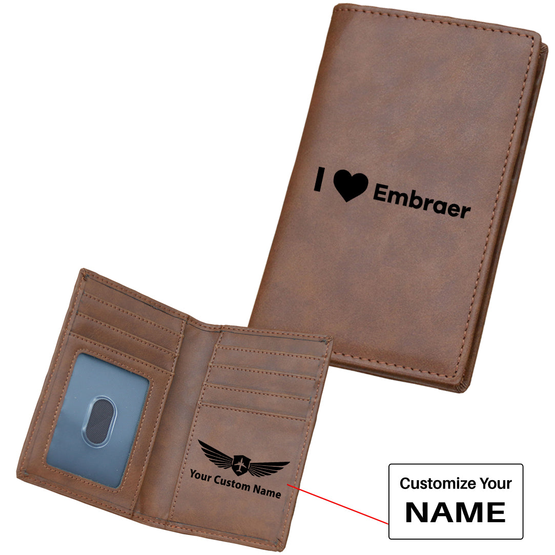 I Love Embraer Designed Leather Card Holder Wallets