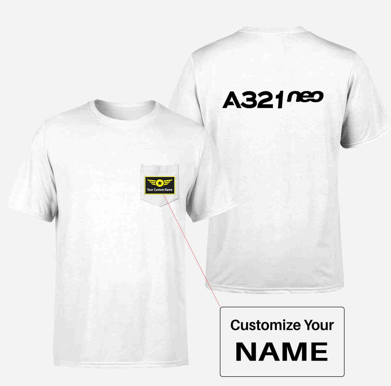 A321neo & Text Designed Pocket T-Shirts