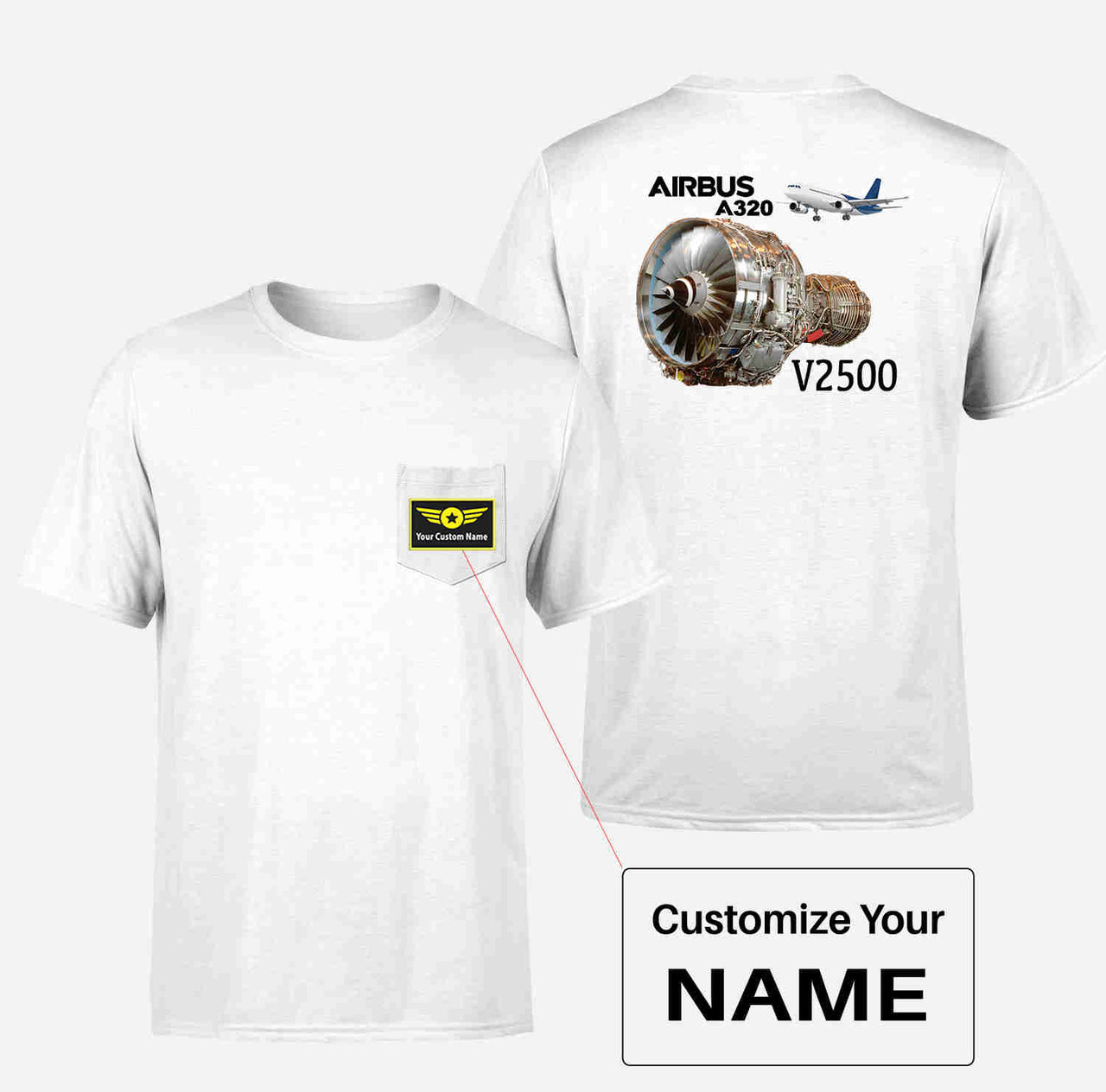 Airbus A320 & V2500 Engine Designed Pocket T-Shirts