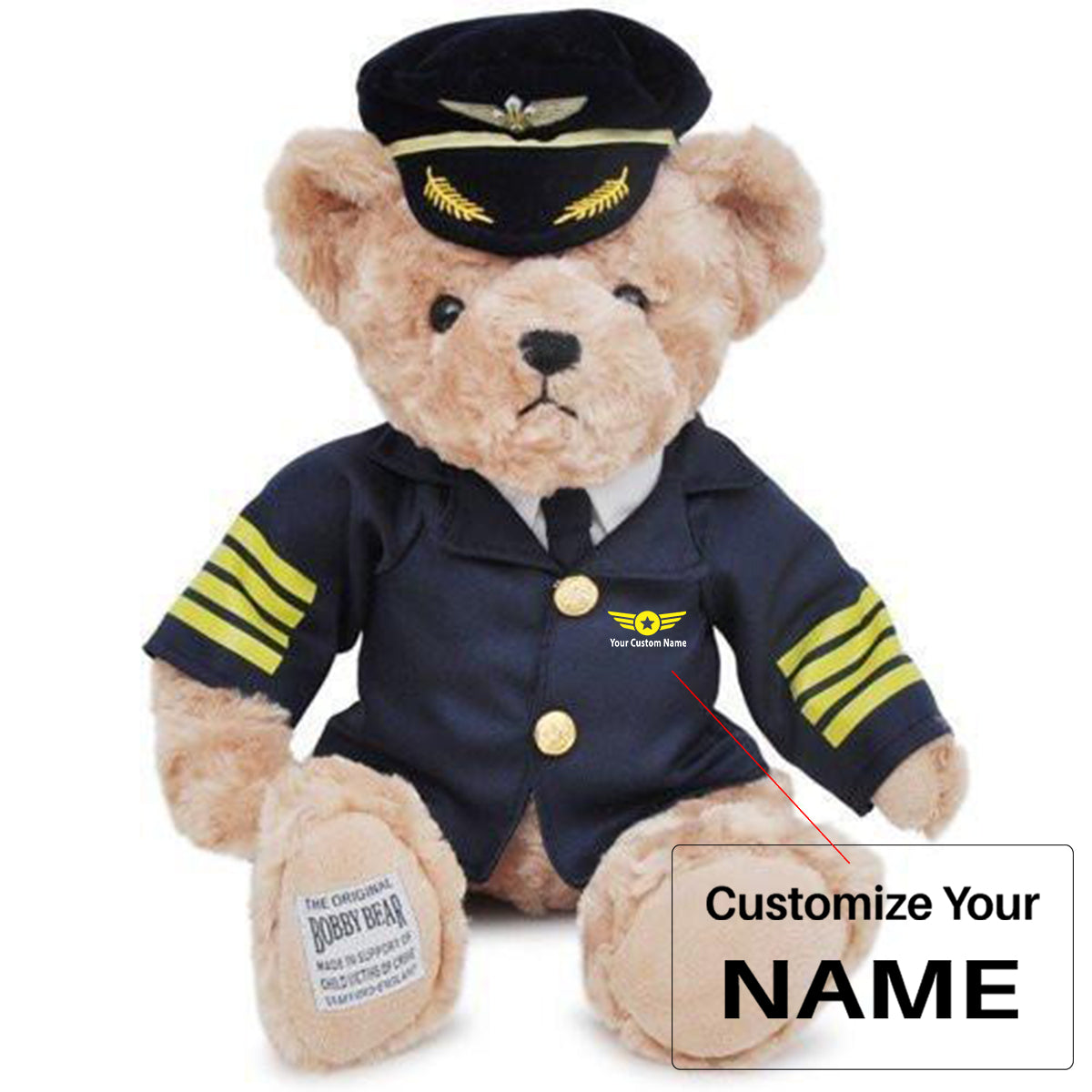 Custom Name (Badge 4) Captain Pilot & Cabin Crew Teddy Bear & Dolls