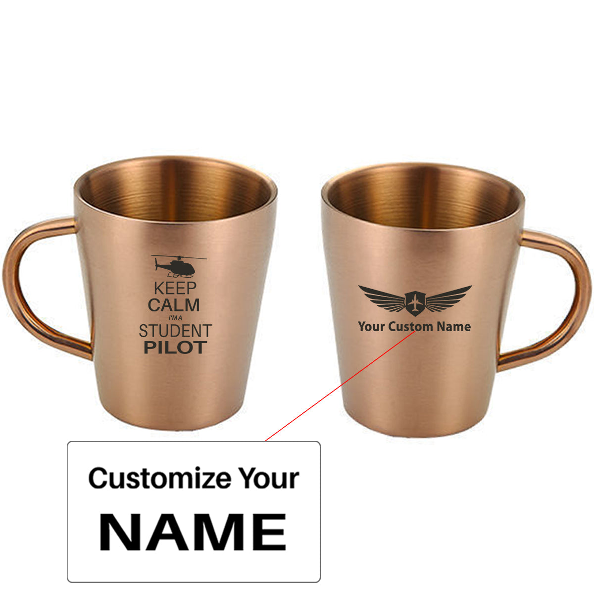 Student Pilot (Helicopter) Designed Stainless Steel Coffee Mugs