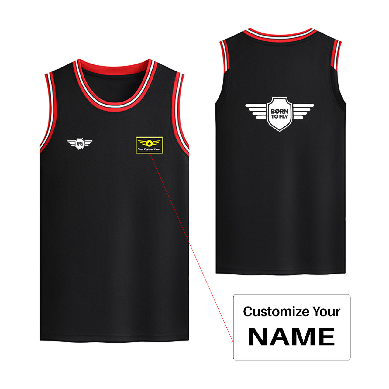 Born To Fly & Badge Designed Basketball Style Sports Tank Tops