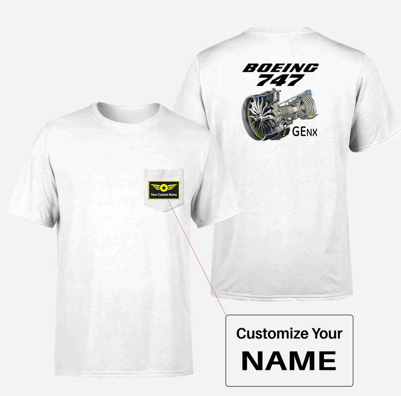 Boeing 747 & GENX Engine Designed Pocket T-Shirts