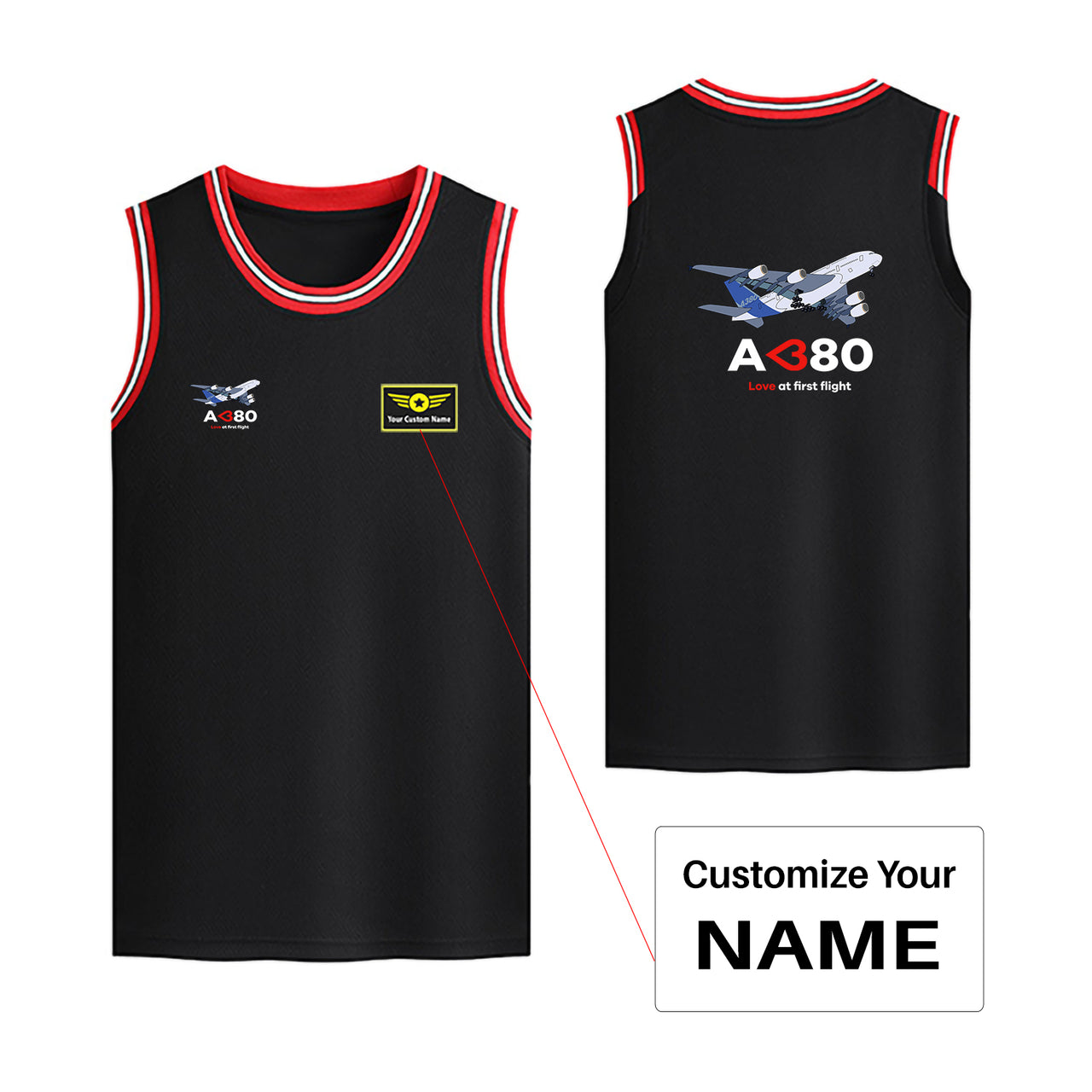 Airbus A380 Love at first flight Designed Basketball Style Sports Tank Tops