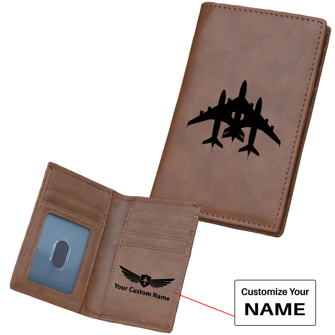 Colourful 3 Airplanes Designed Leather Card Holder Wallets