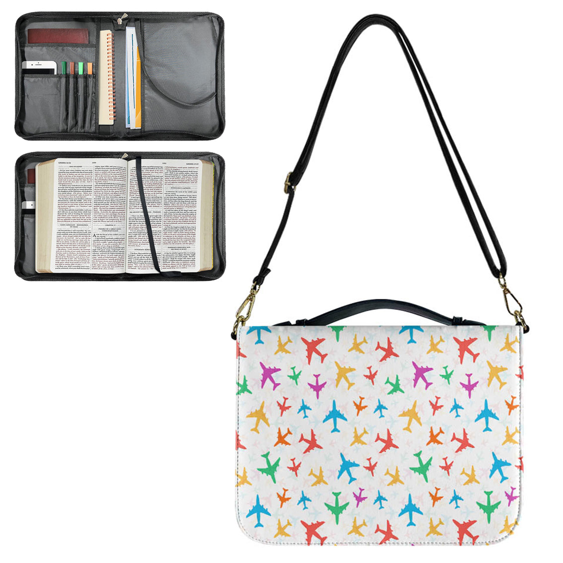 Cheerful Seamless Airplanes 2 Designed PU Accessories Bags Strap Style