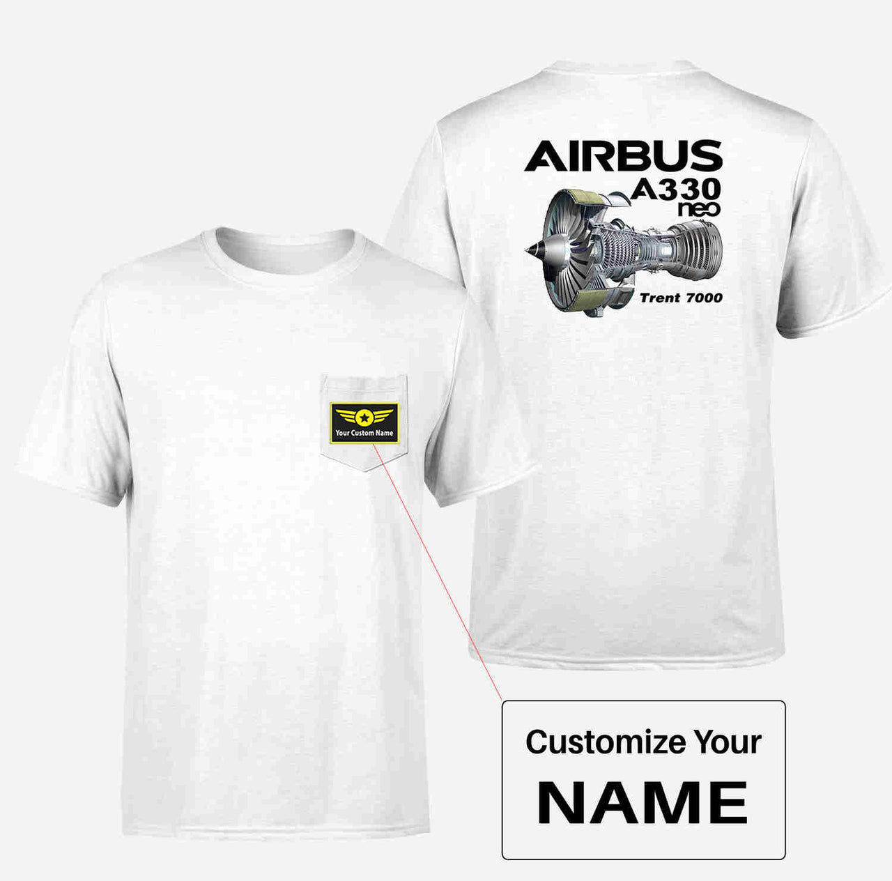 Airbus A330neo & Trent 7000 Designed Pocket T-Shirts