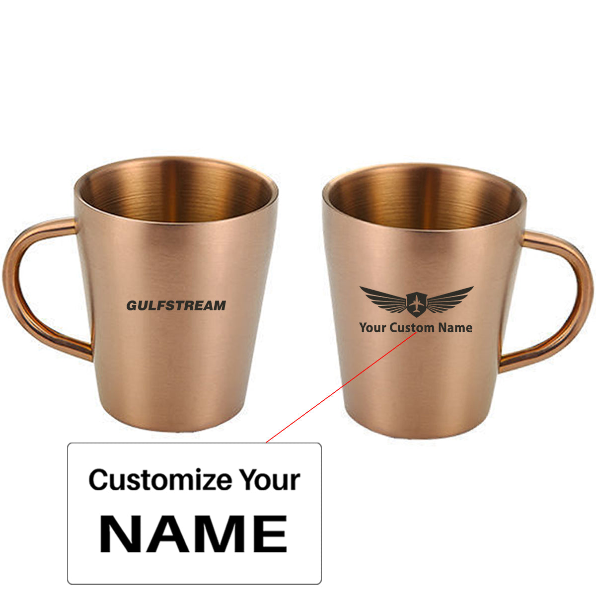 Gulfstream & Text Designed Stainless Steel Coffee Mugs