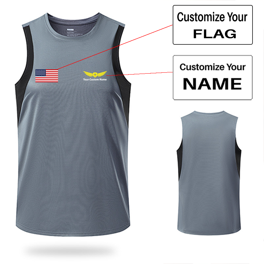 Your Custom Name & Flag (Badge 2) Designed Sleveless Quick Dry Sports Tank Tops