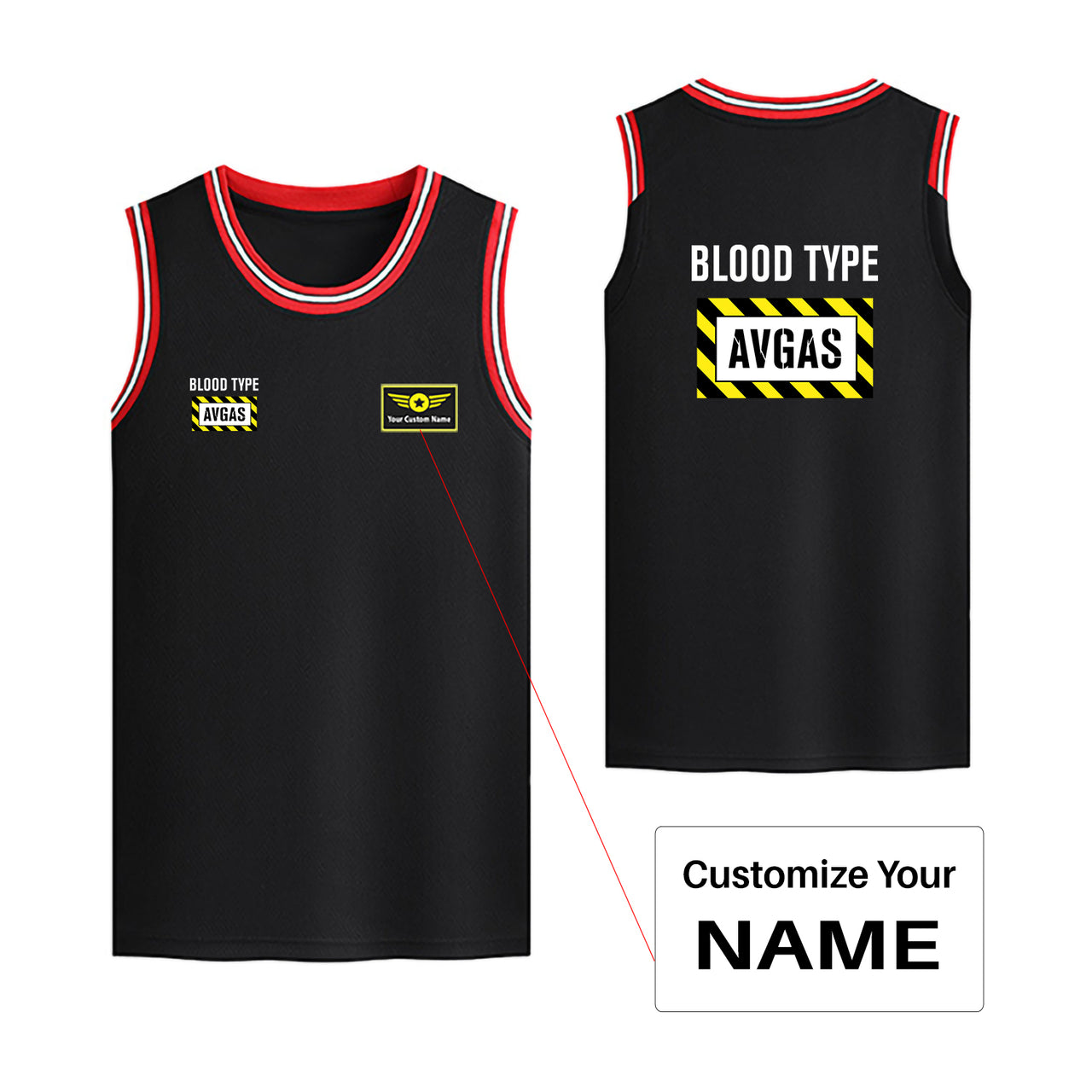 Blood Type AVGAS Designed Basketball Style Sports Tank Tops