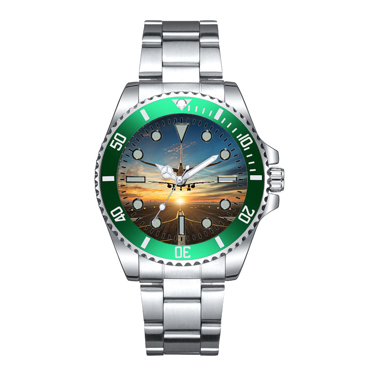 Airplane over Runway Towards the Sunrise Designed Luxury Aviators Best Choice Watches