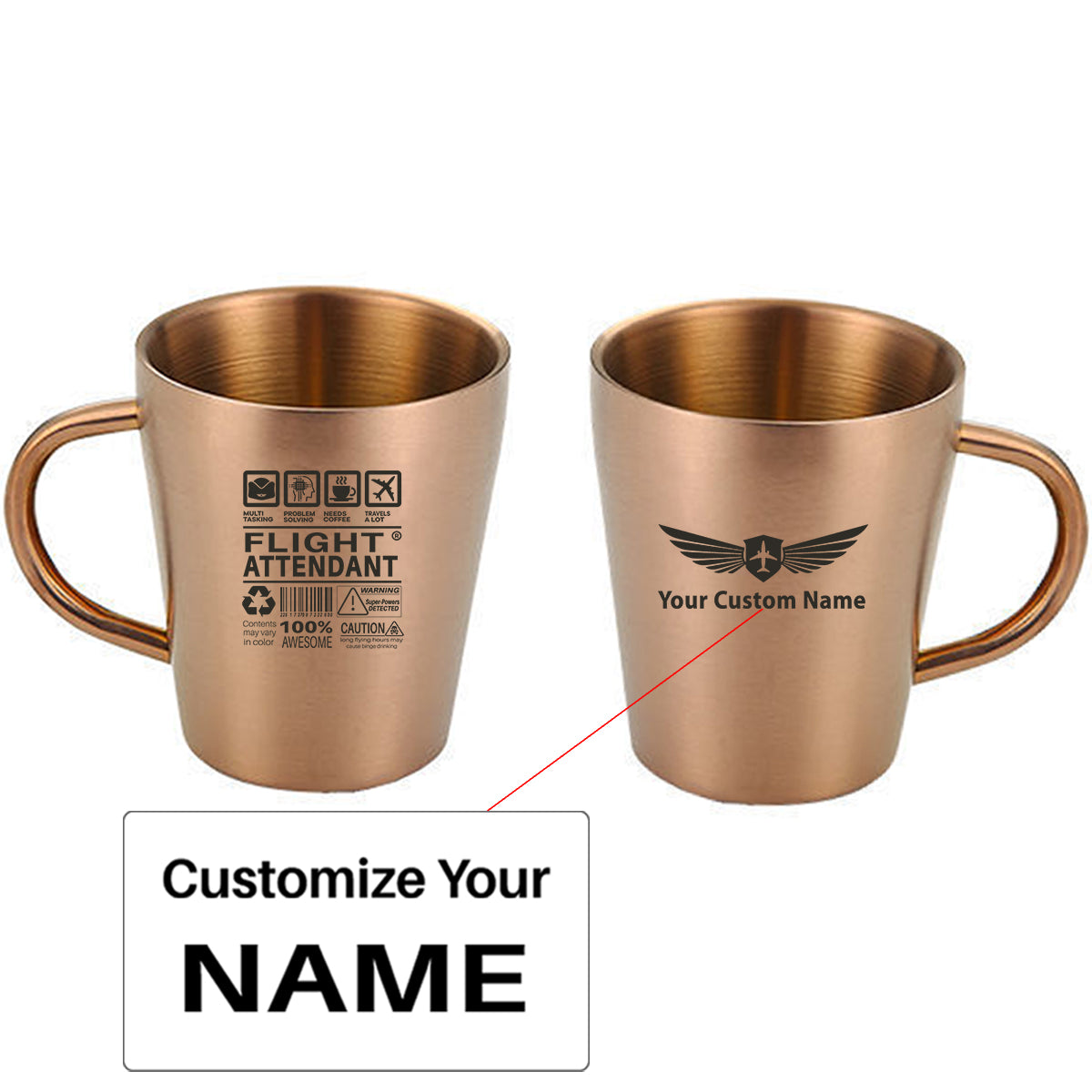 Flight Attendant Label Designed Stainless Steel Coffee Mugs