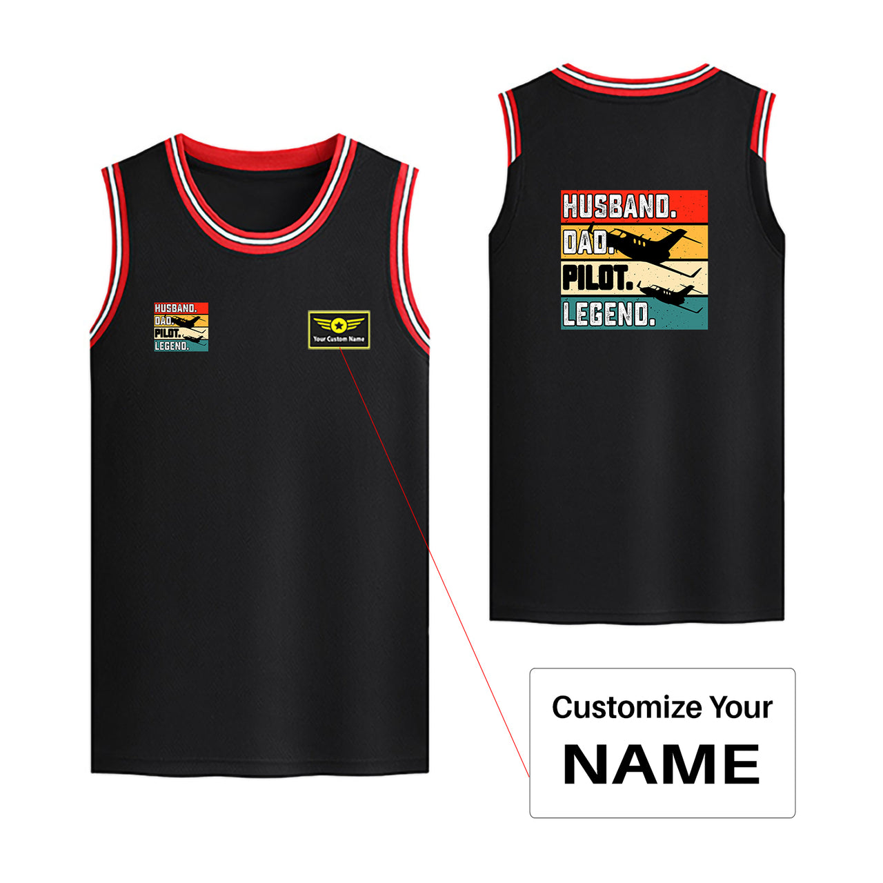 Husband & Dad & Pilot & Legend Designed Basketball Style Sports Tank Tops