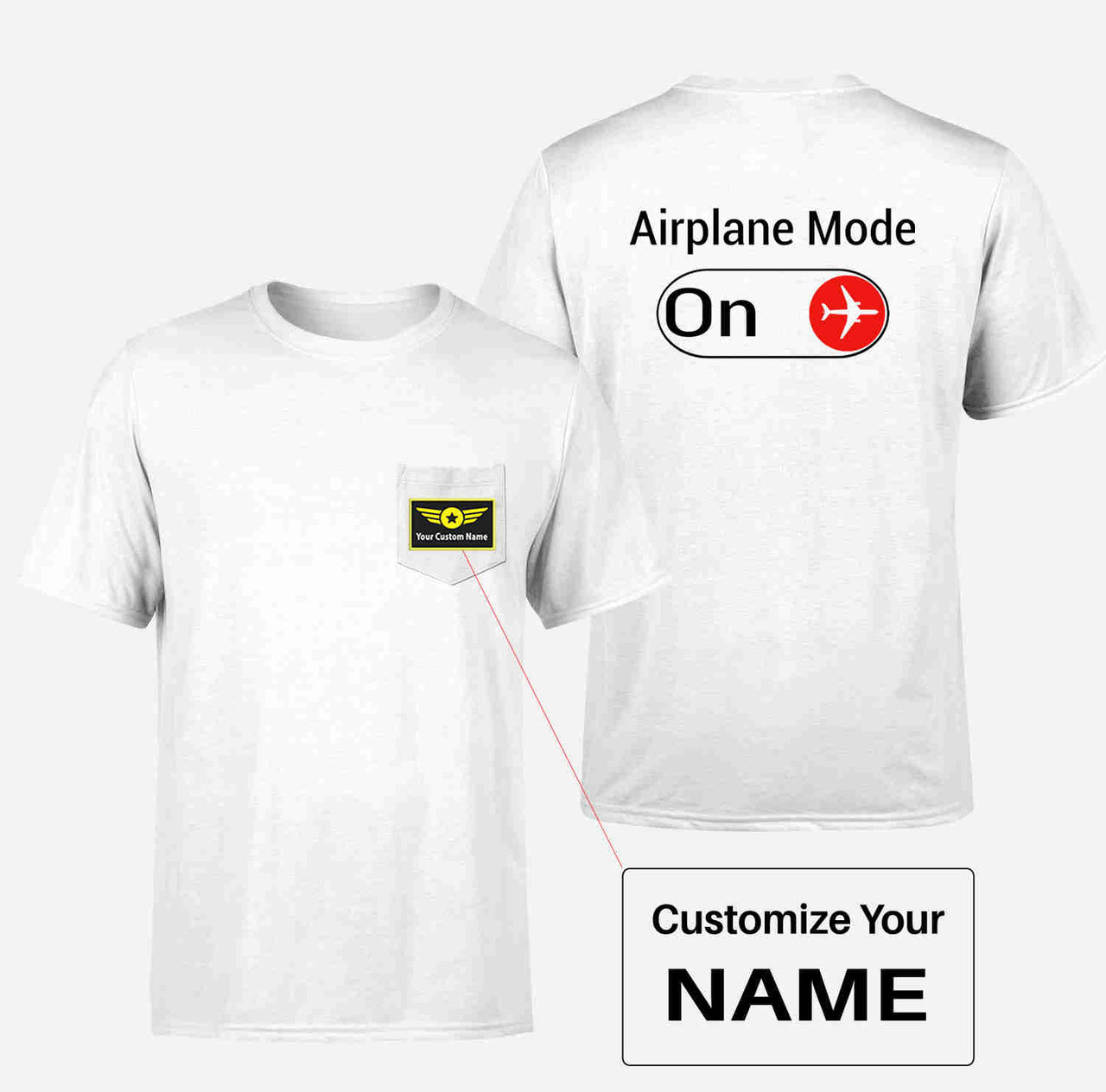 Airplane Mode On Designed Pocket T-Shirts