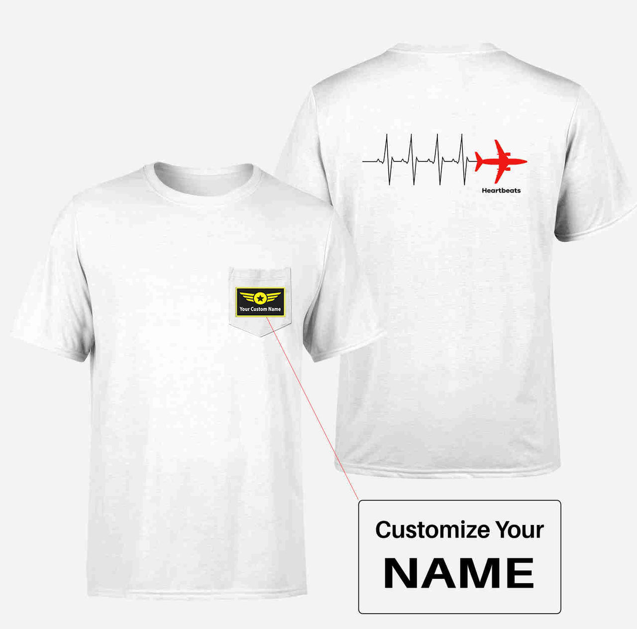 Aviation Heartbeats Designed Pocket T-Shirts