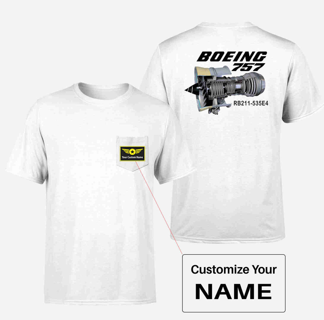 Boeing 757 & Rolls Royce Engine (RB211) Designed Pocket T-Shirts