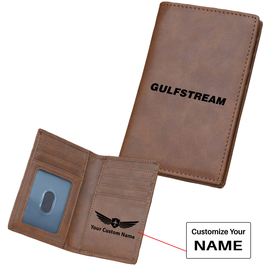 Gulfstream & Text Designed Leather Card Holder Wallets