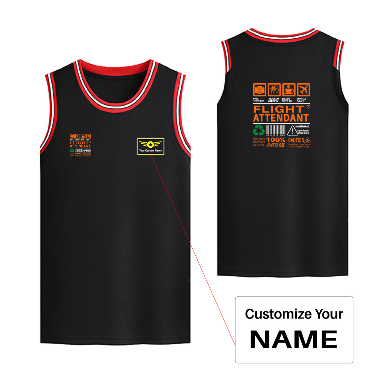 Flight Attendant Label Designed Basketball Style Sports Tank Tops