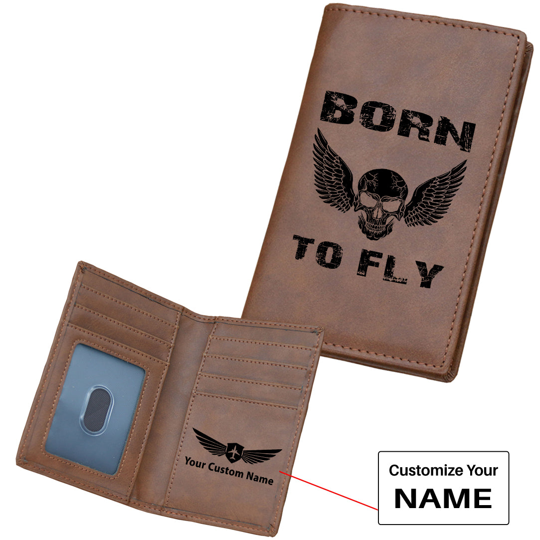 Born To Fly SKELETON Designed Leather Card Holder Wallets