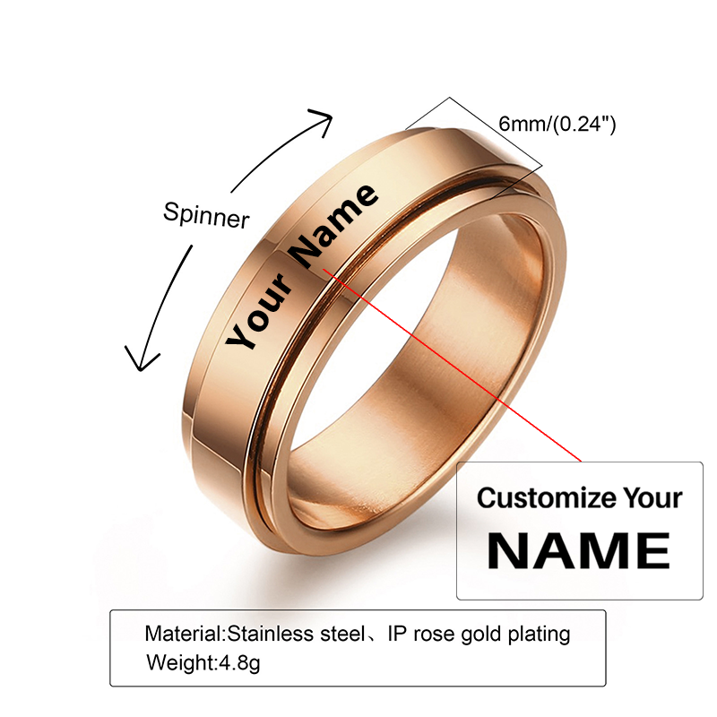 Your Custom Design & Image & Logo & Text Design  Rotating Stainless Steel Couple Ring