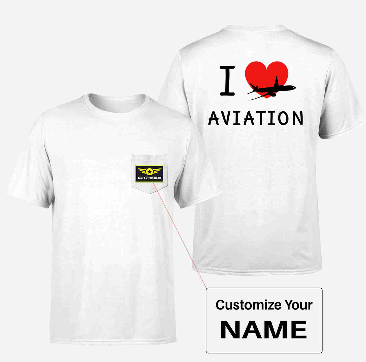 I Love Aviation Designed Pocket T-Shirts