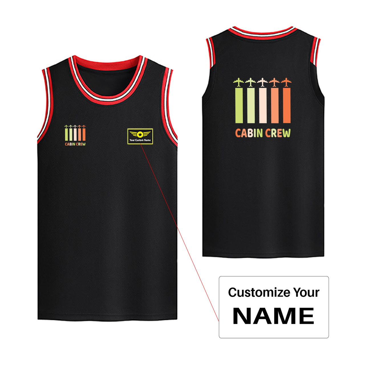 Colourful Cabin Crew Designed Basketball Style Sports Tank Tops