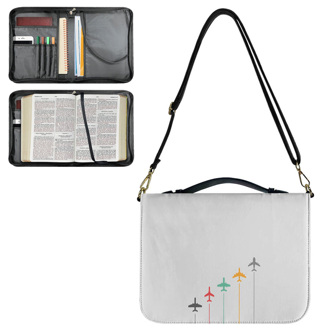 Black & White Super Travel Icons Light Gray 2 Designed PU Accessories Bags Strap Style