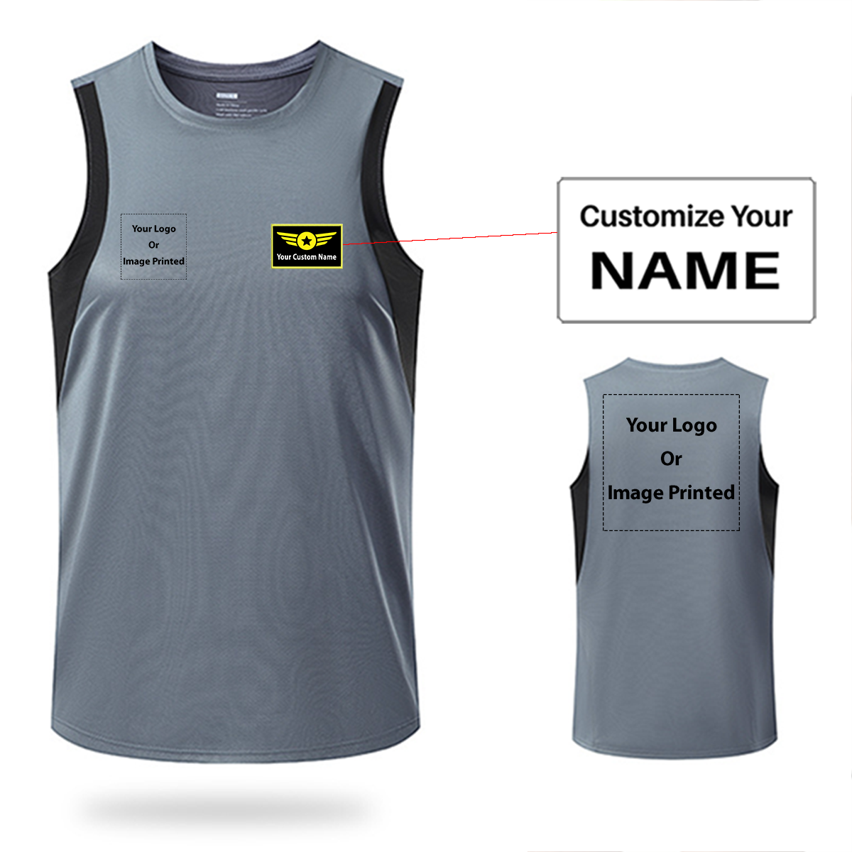 Double-Side Logos + Name (Special Badge) Designed Sleveless Quick Dry Sports Tank Tops