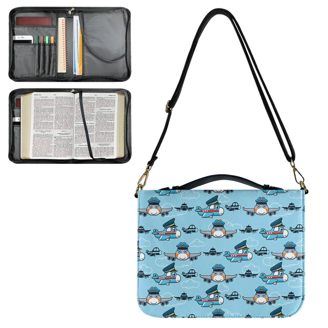 Cartoon & Funny Airplanes 2 Designed PU Accessories Bags Strap Style