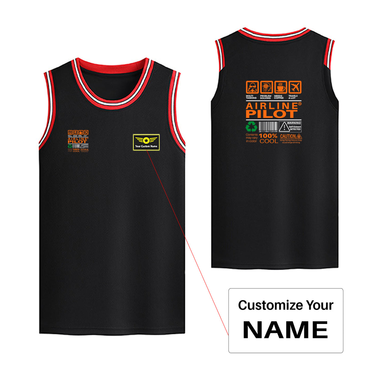 Airline Pilot Label Designed Basketball Style Sports Tank Tops