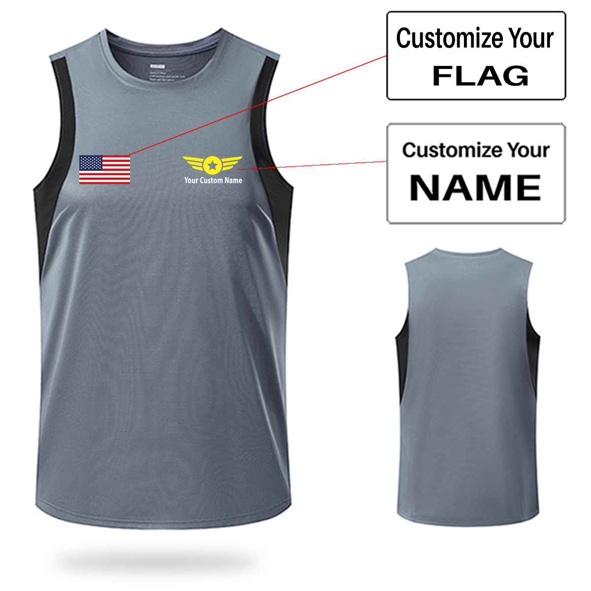 Your Custom Name & Flag (Badge 4) Designed Sleveless Quick Dry Sports Tank Tops