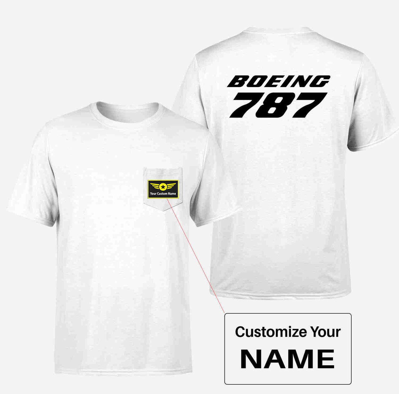 Boeing 787 & Text Designed Pocket T-Shirts