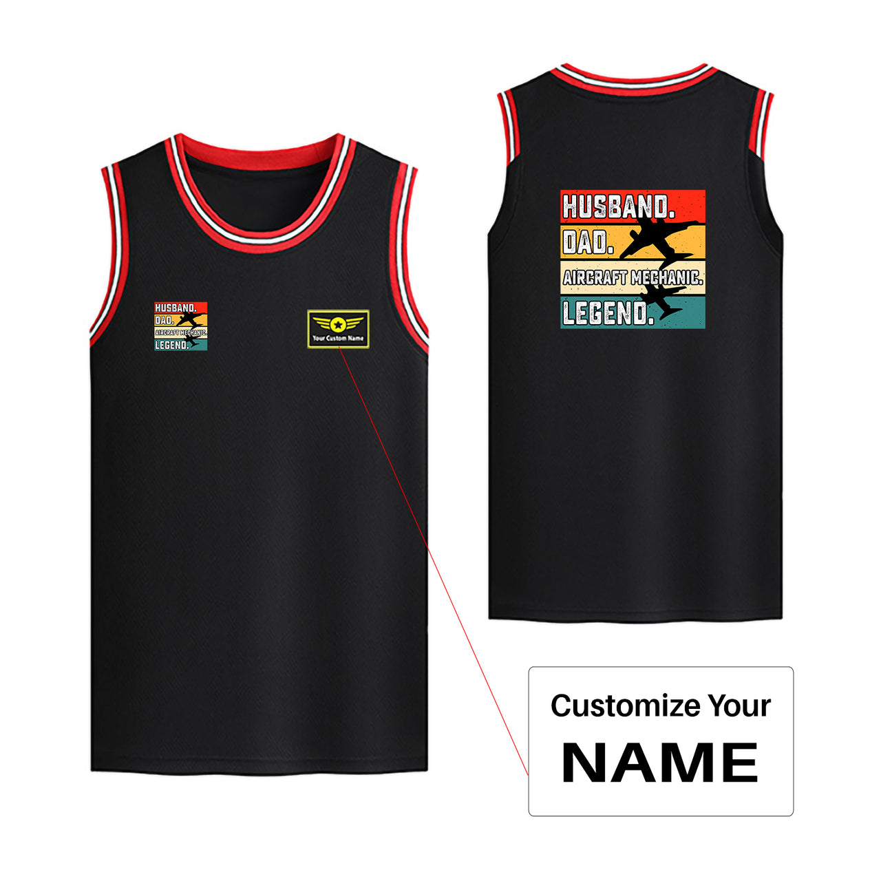 Husband & Dad & Aircraft Mechanic & Legend Designed Basketball Style Sports Tank Tops