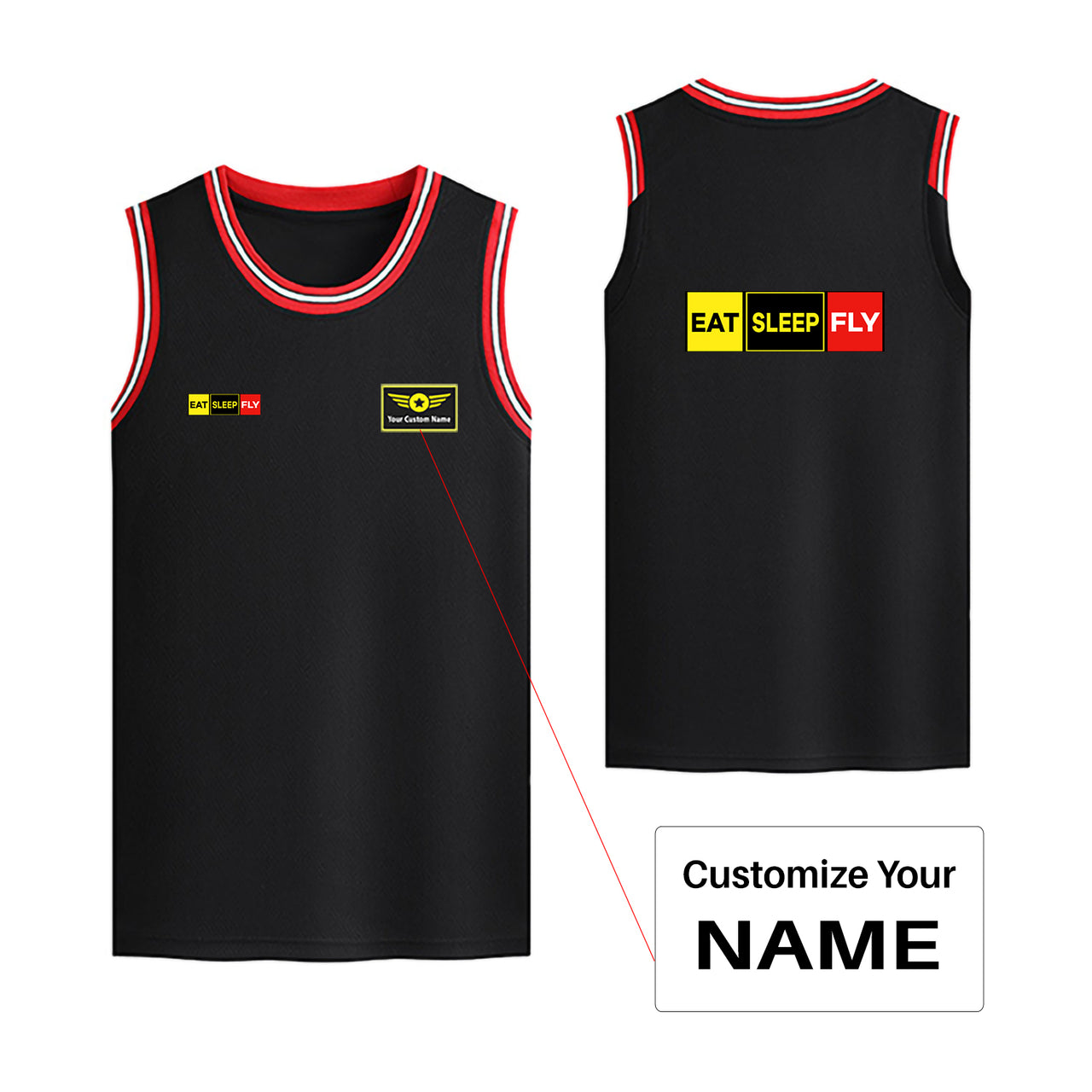 Eat Sleep Fly (Colourful) Designed Basketball Style Sports Tank Tops