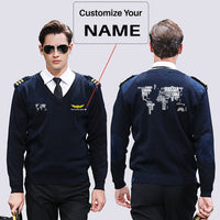 Thumbnail for World Map (Text) Designed Wool Pilot Sweaters