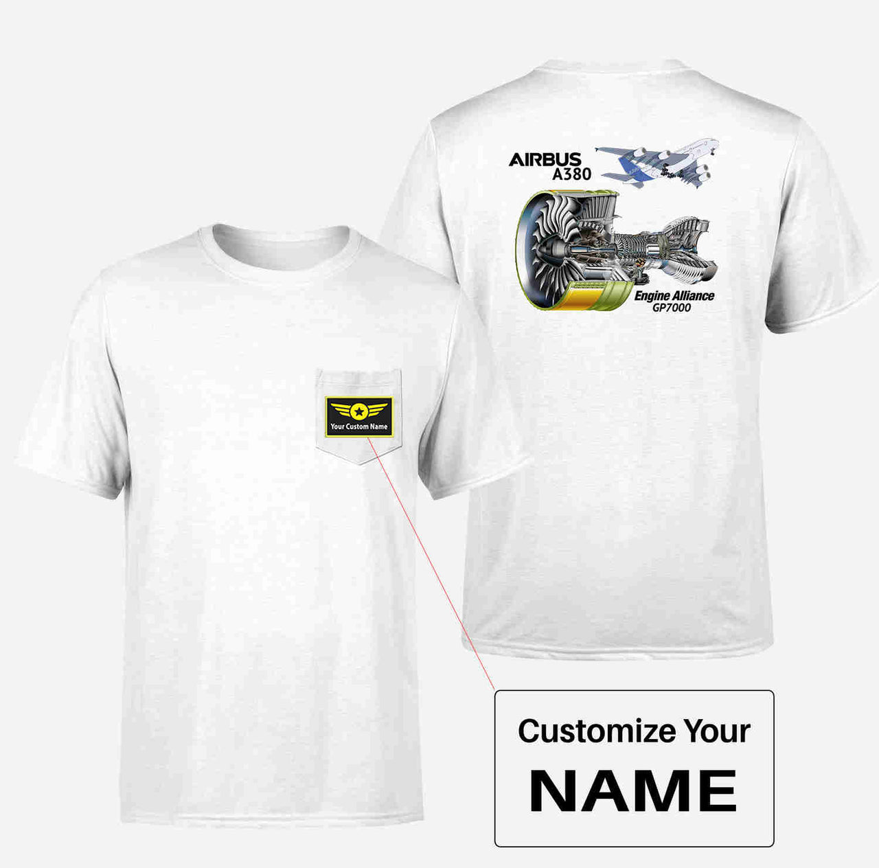 Airbus A380 & GP7000 Engine Designed Pocket T-Shirts