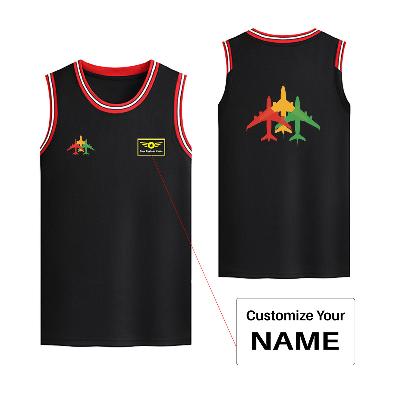 Colourful 3 Airplanes Designed Basketball Style Sports Tank Tops