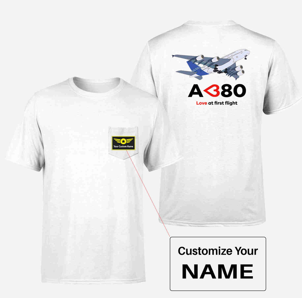 Airbus A380 Love at first flight Designed Pocket T-Shirts