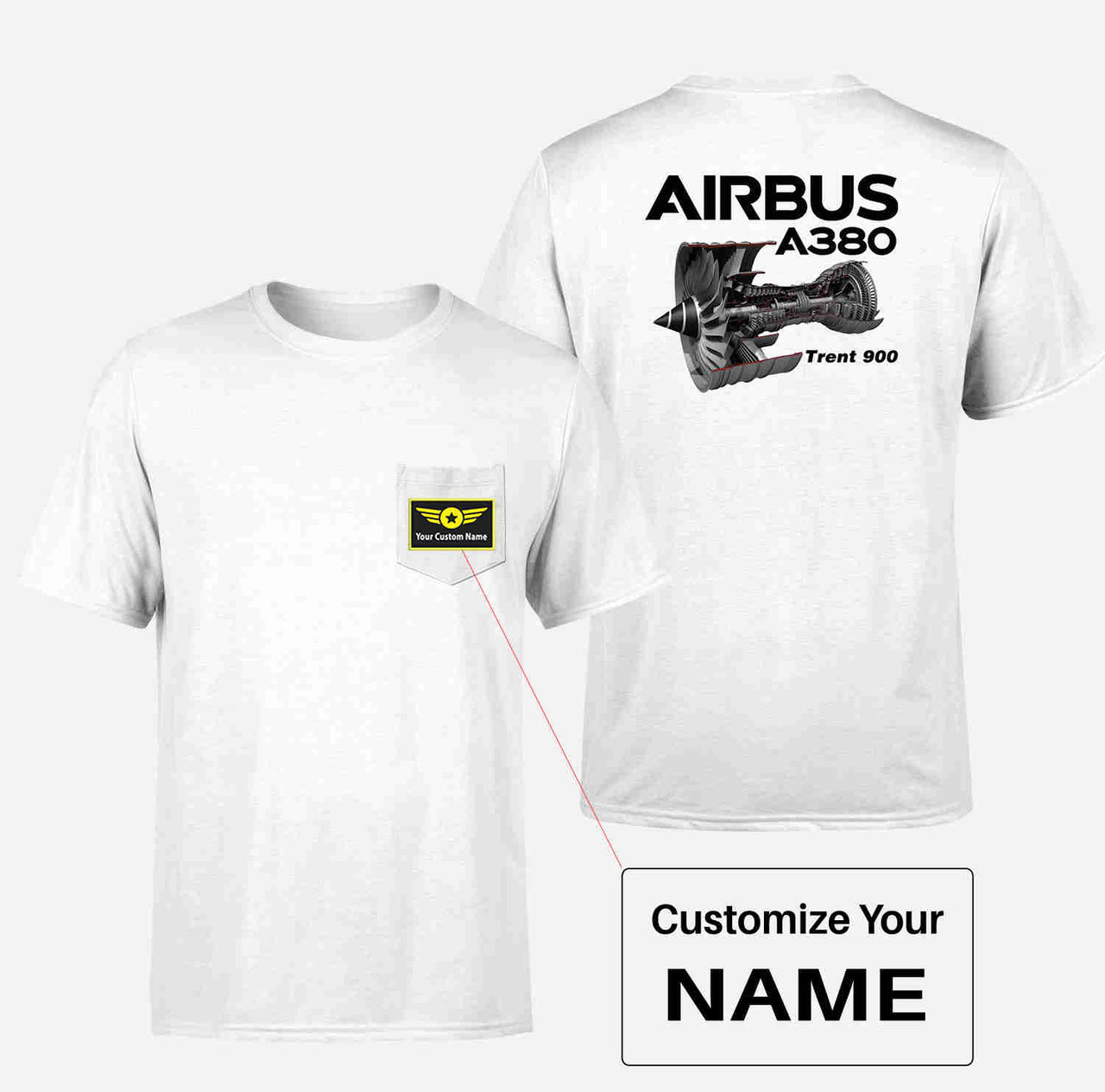 Airbus A380 & Trent 900 Engine Designed Pocket T-Shirts