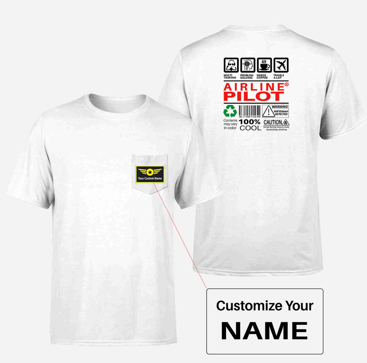 Airline Pilot Label Designed Pocket T-Shirts