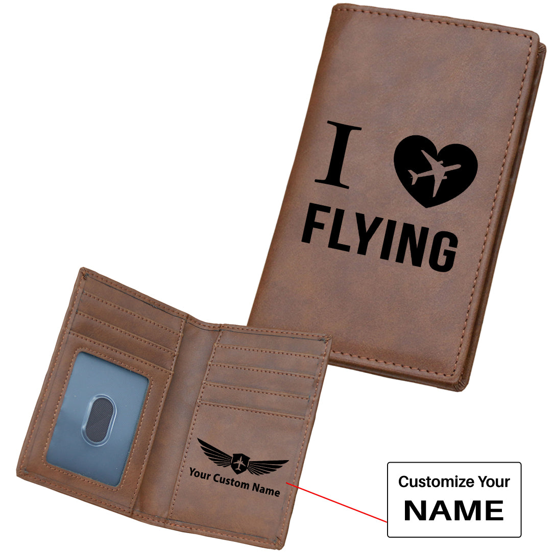 I Love Flying Designed Leather Card Holder Wallets