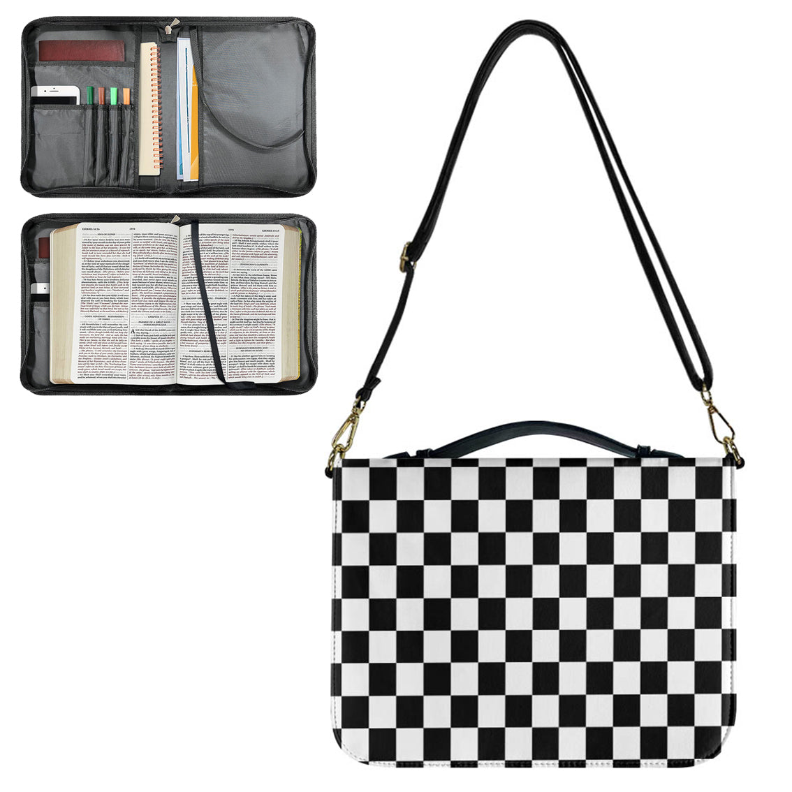 Black & White Boxes 2 Designed PU Accessories Bags Strap Style