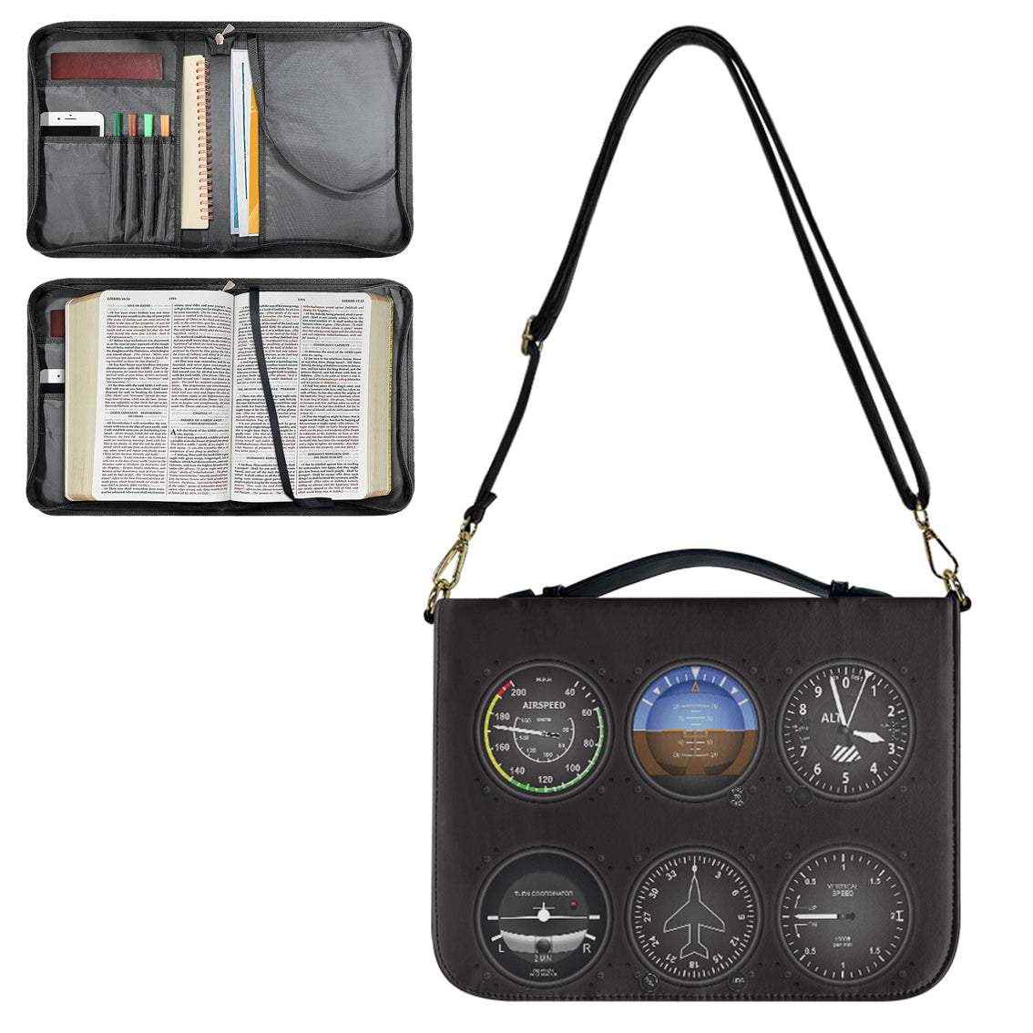 Airplane Instruments Designed PU Accessories Bags Strap Style