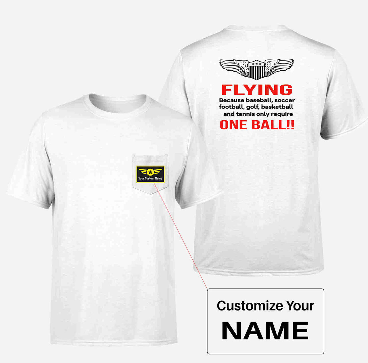 Flying One Ball Designed Pocket T-Shirts